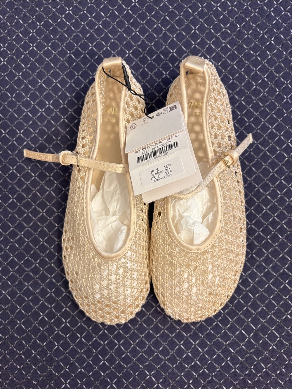 Zara Girls' Crochet Mary Jane Flats - Cream
